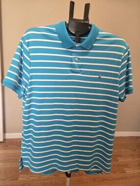 Ralph Lauren Teal & White Striped Polo Size XL
